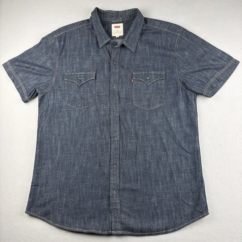 Levi's Strauss Denim Chambray Short Sleeve Button Up Shirt Men's XXL